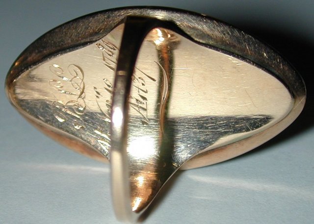 Ring, Georgian 18K Lozenge shaped memorial ring w/ plaited hair