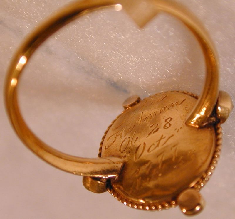 Ring, Memorial for &quot;John Hulman&quot; set with a hair curl