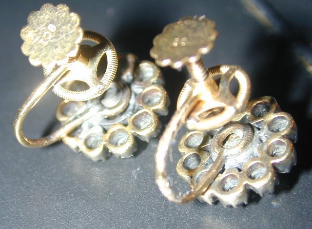 Earrings of rose diamonds, cluster form set in silver