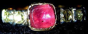 15K gold Georgian ring almondine garnet, rose diamonds