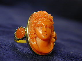 Ring, Coral Cameo and 15K Gold, c1830