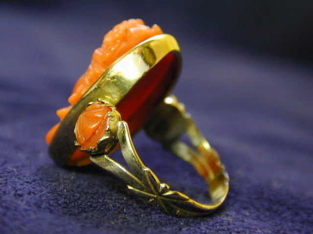 Ring, Coral Cameo and 15K Gold, c1830