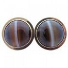 Antique English Victorian Banded Agate Gold Earrings