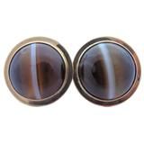 Antique English Victorian Banded Agate Gold Earrings
