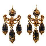 Antique Enamel Gold Girandole Earrings, circa 1850