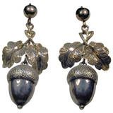 Antique Victorian Silver Acorn Earrings, circa 1860-1869