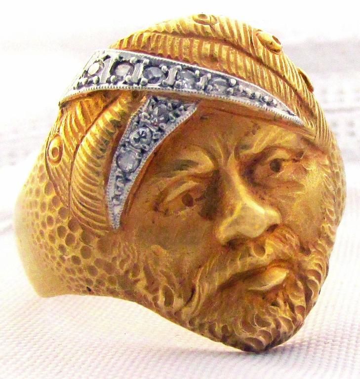 Antique French Diamond Gold Moroccan Moors Head Ring