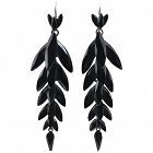 French Jet Leaf Form Earrings