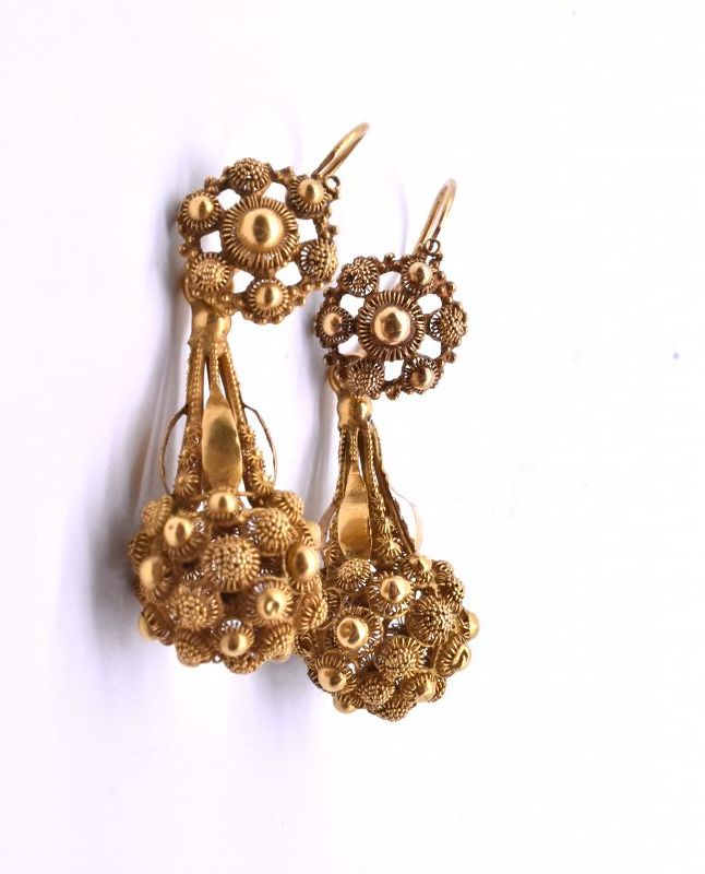 Antique Floral Gold Cannetille Earrings