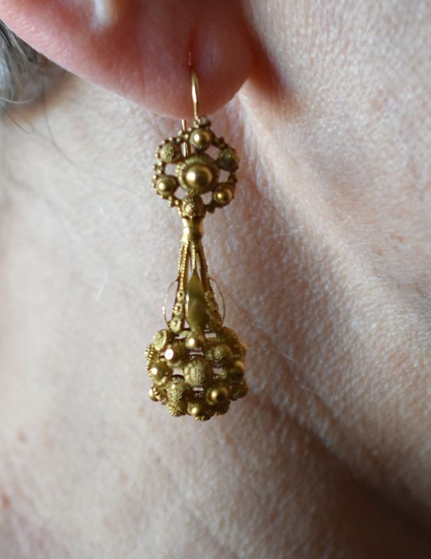 Antique Floral Gold Cannetille Earrings
