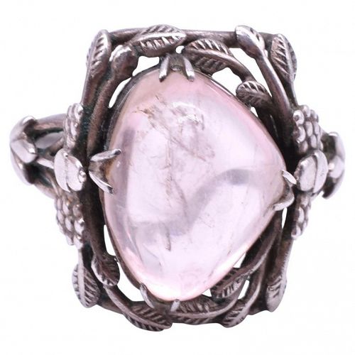 ARTS AND CRAFTS Sterling rose quartz Ring, possibly by SYBIL Dunlop
