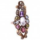 C1915 14K American Art Nouveau ring w gemstones and pearls