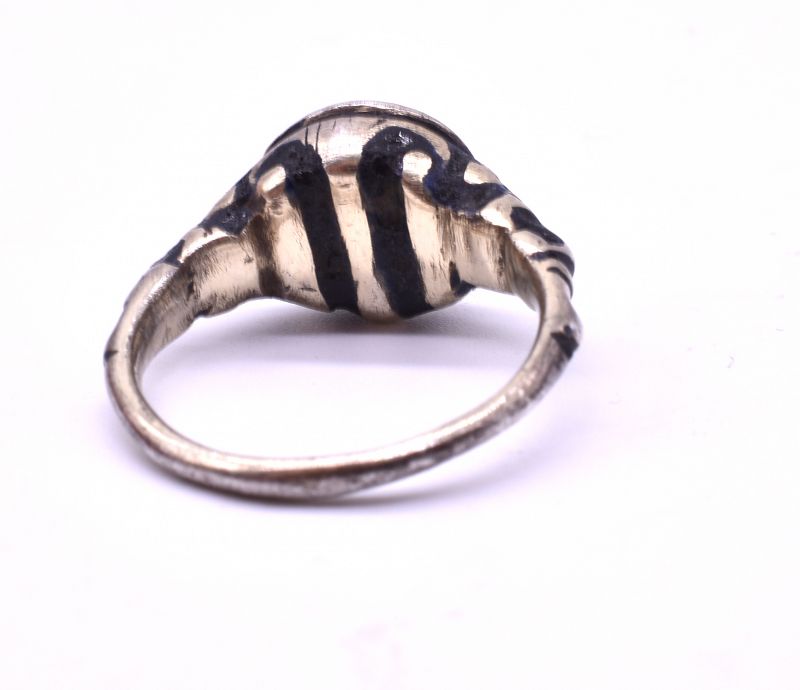C1620 silver gilt and Black Enamel Renaissance Skull Ring