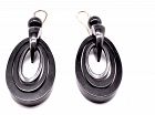 C1880 Whitby Jet Concentric circle EARRINGS w architectural ball tops