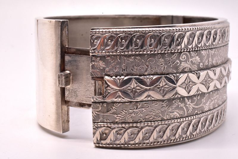 HM 1884 Sterling cuff Bracelet with RAISED GEOMETRIC DESIGN