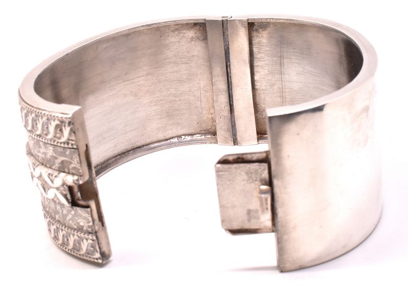 HM 1884 Sterling cuff Bracelet with RAISED GEOMETRIC DESIGN