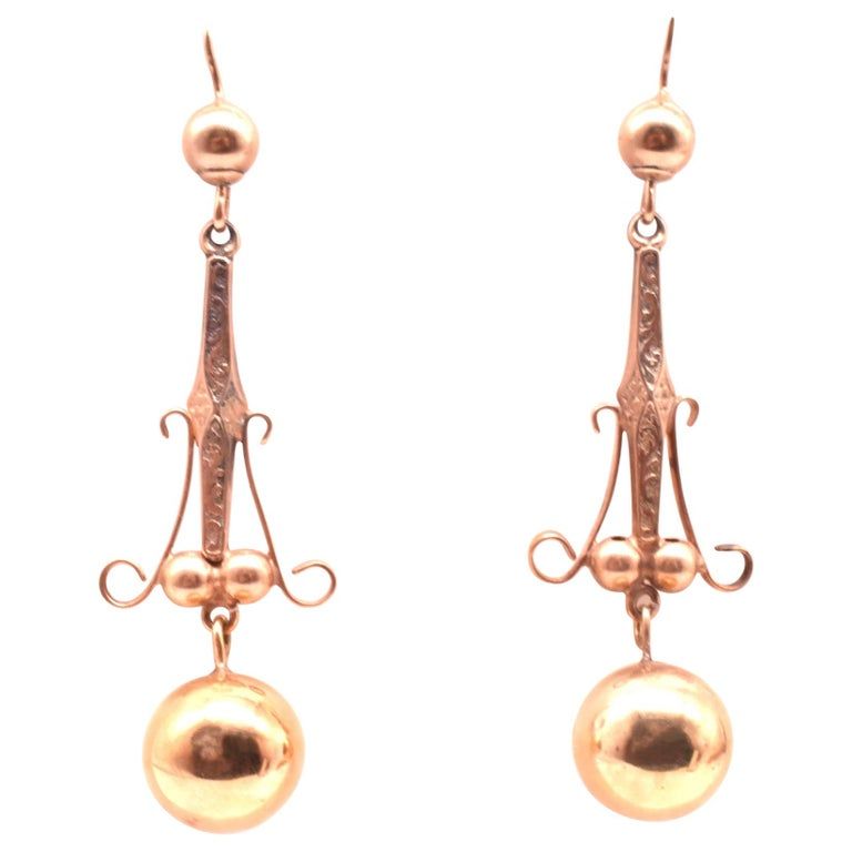 Rose Gold Ball Earrings, circa 1870