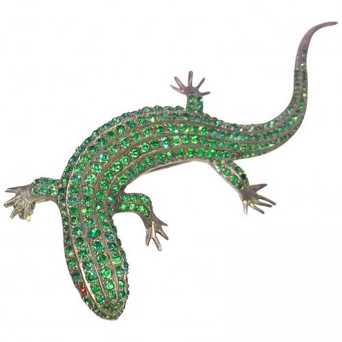 Green Paste Lizard Brooch on Sterling C.1910