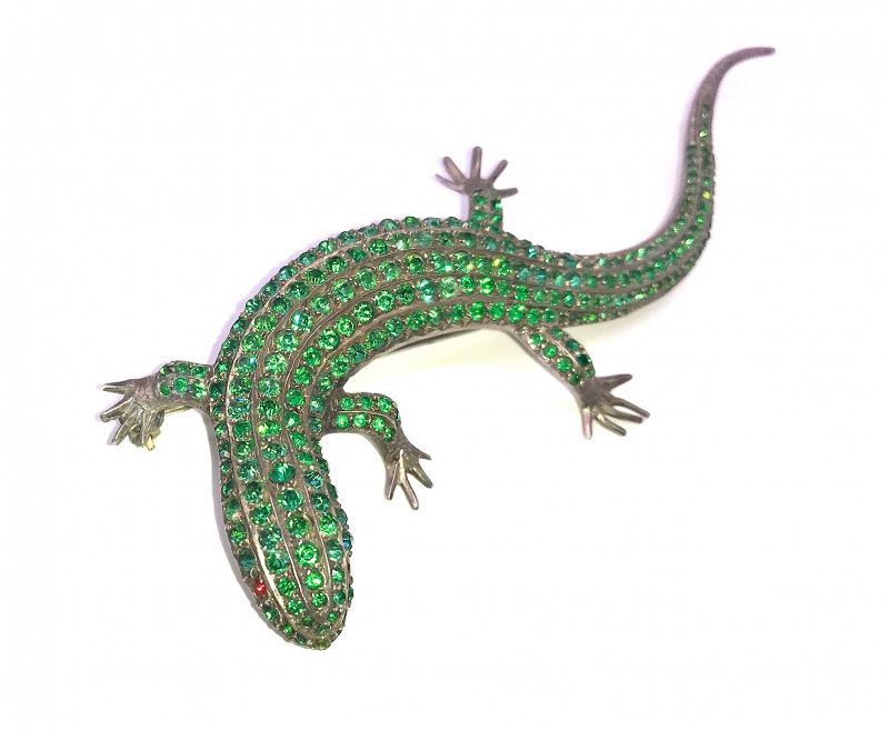 Green Paste Lizard Brooch on Sterling C.1910