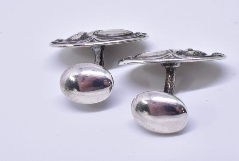 Unger Brothers Egyptian Revival Silver Scarab Cufflinks, circa 1900