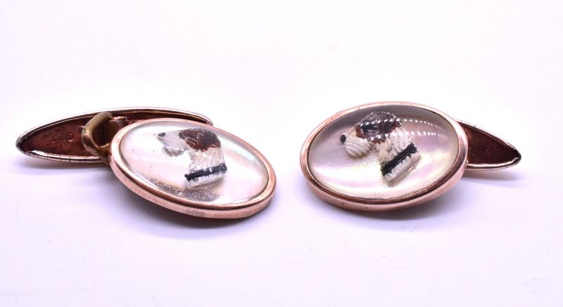 Painted Dog Cufflinks, C. 1940