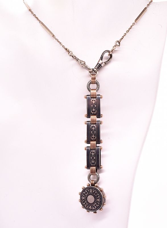 Silver and Gold Niello Linked with Locket Pendant, c.1890