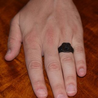 C1815 Berlin Iron Signet Ring w farming tools in size 12