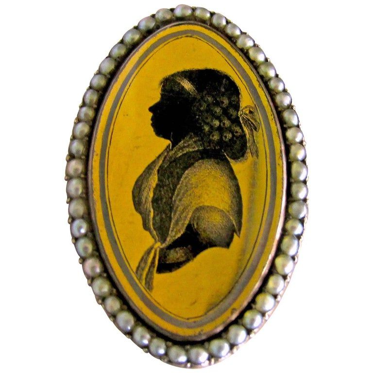Antique Pearl and Verre Eglomisé Portrait Ring