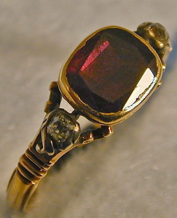 Antique Garnet Basket Set Ring with Diamonds