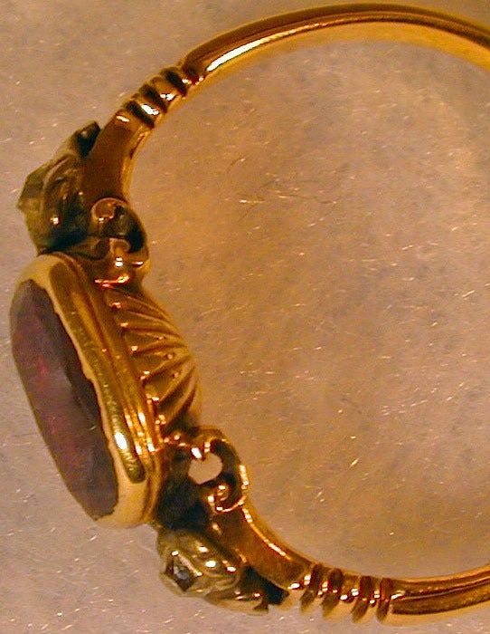 Antique Garnet Basket Set Ring with Diamonds