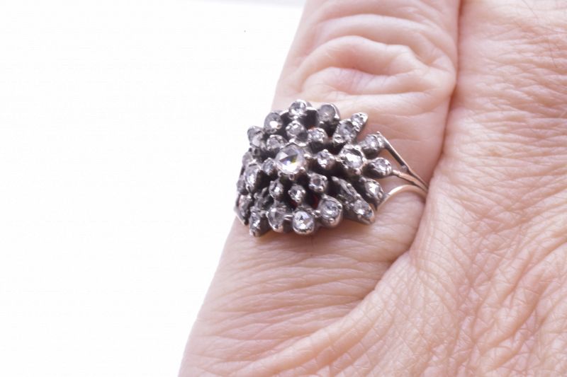 Antique Georgian Diamond Filigree Cluster Ring