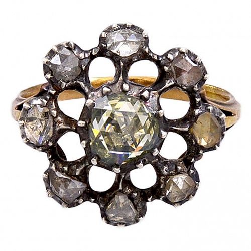 Antique Georgian Dutch Crown Rose Diamond Cluster Ring, 18K
