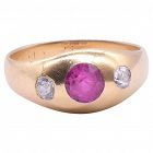 18K Ruby Gypsy Ring flanked with Diamonds
