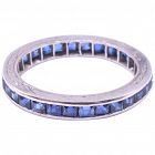 Art Deco Sapphire Platinum Eternity Ring w engraved band, size 6.25