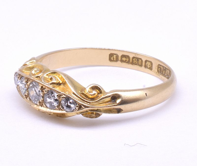 18 Carat 5-Stone Half Hoop Diamond Band Ring, HM Birmingham 1864