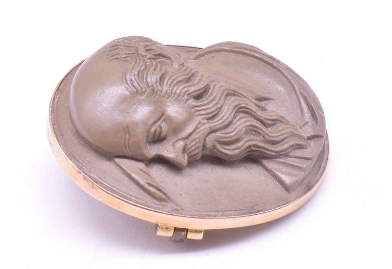 Lava Cameo Brooch of Saturn Mounted on 9K, C1860
