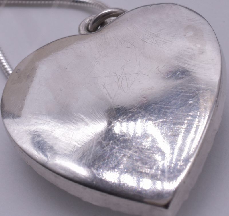 Silver Blue Enamel and Paste Heart Pendant with Bouquet, circa 1860