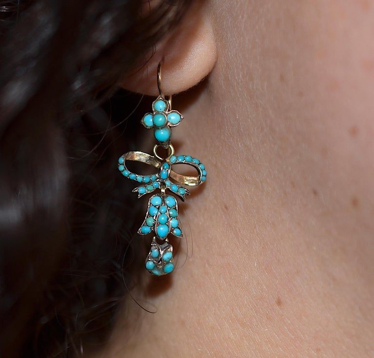 Victorian Turquoise Flower and Bow Earrings