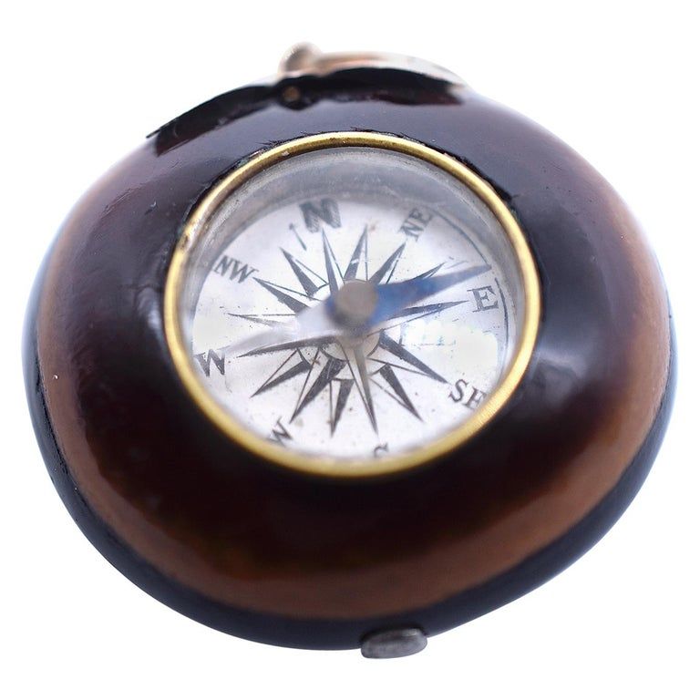 C.1860 Gold &amp; Horse Chestnut Case Compass Pendant
