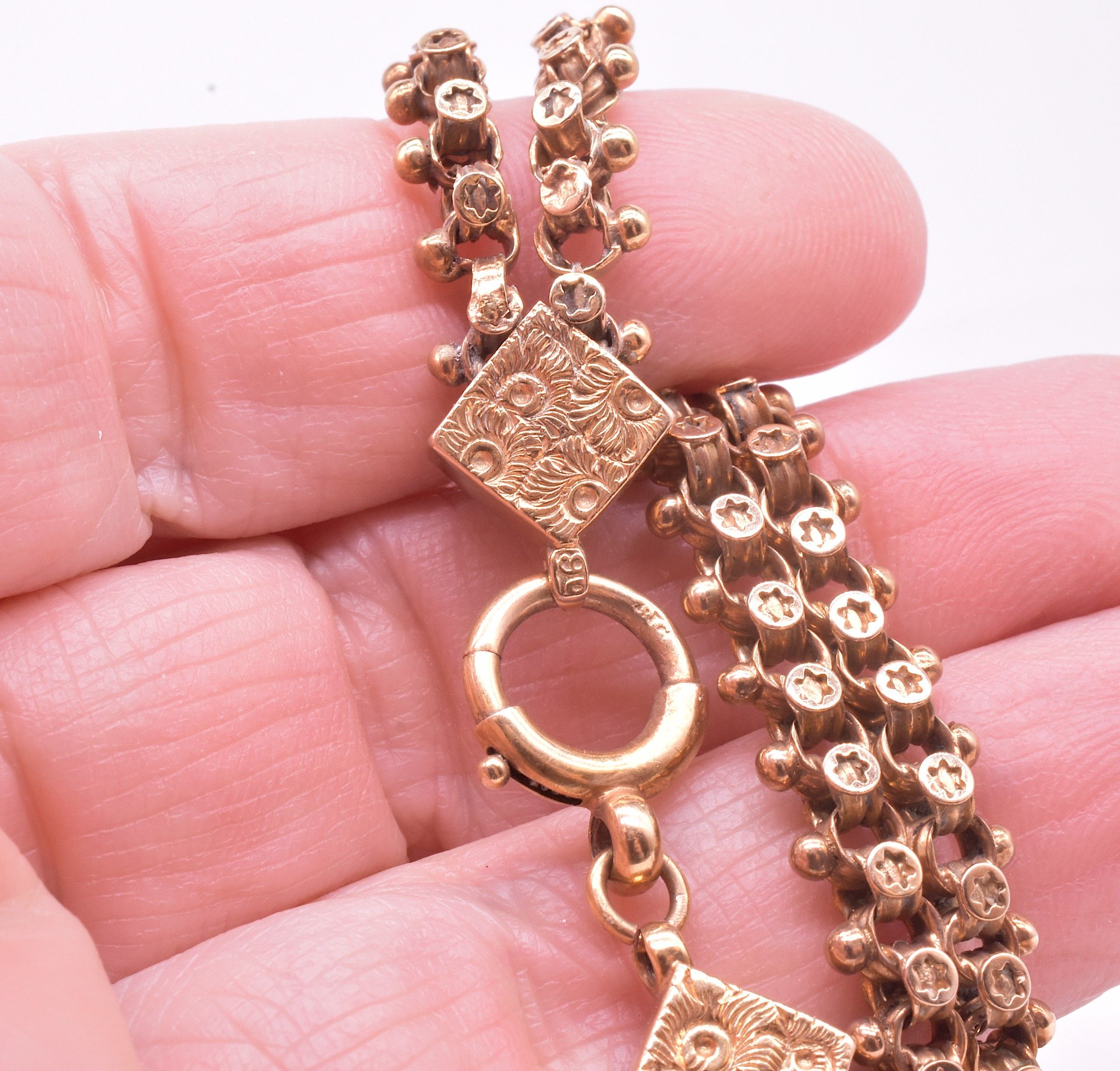 C.1880 9 Karat Gold Victorian Fancy Link Bracelet with Stars