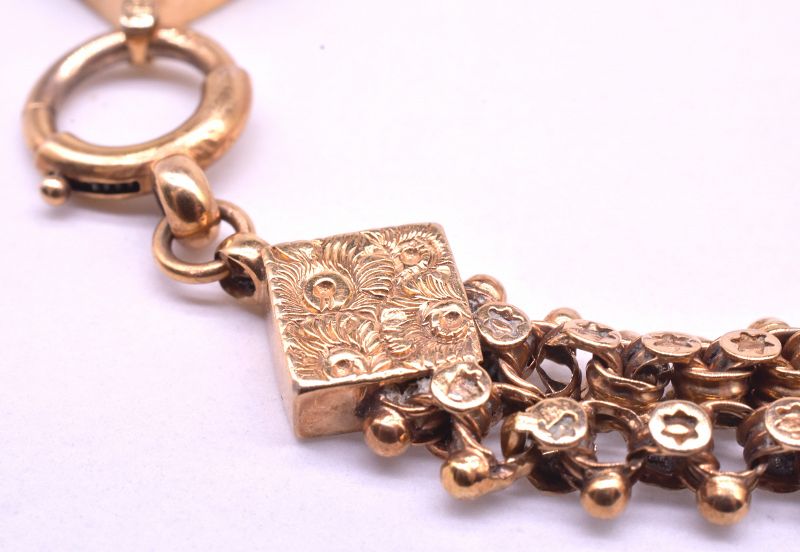 C.1880 9 Karat Gold Victorian Fancy Link Bracelet with Stars