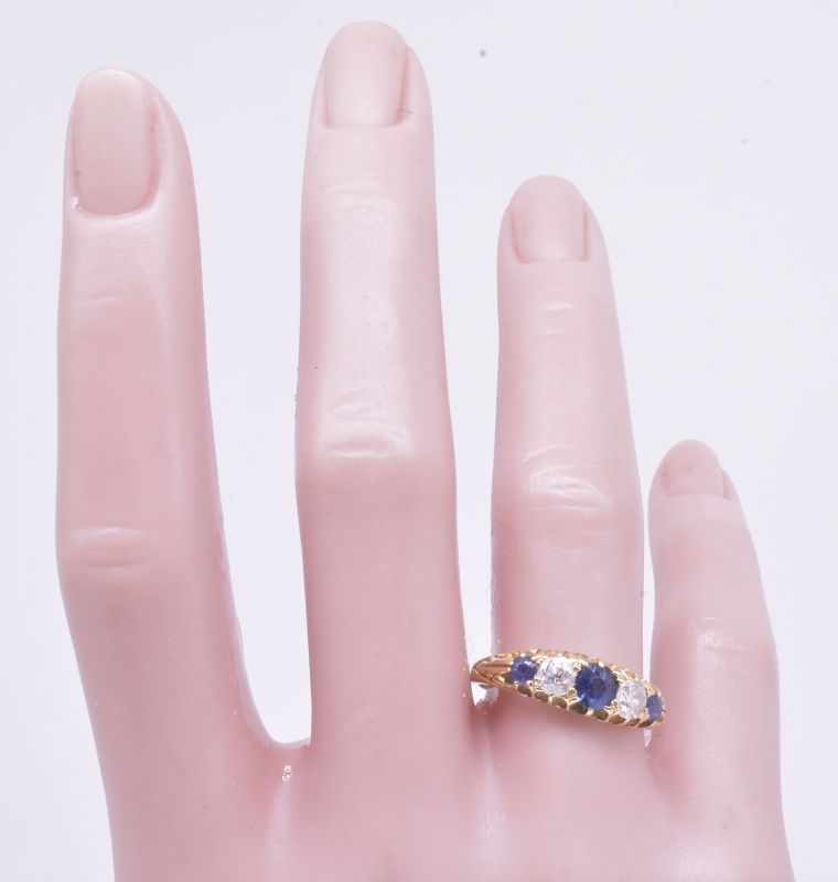 Edwardian 5 Stone Half Hoop Ring of 3 Sapphires and 2 Diamonds
