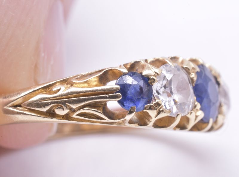 Edwardian 5 Stone Half Hoop Ring of 3 Sapphires and 2 Diamonds