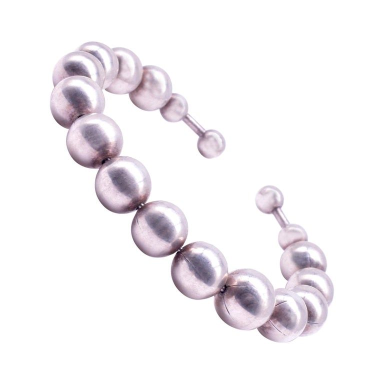 Retro Flexible Bracelet of Graduated 925 Sterling Silver Balls