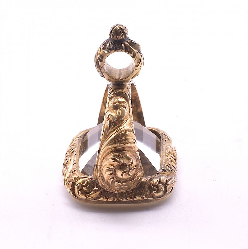 C.1810 15K Gold Chased Citrine &quot;Stirrup Cup&quot; Fob