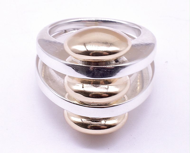C 1970 Pierre Cardin 14k and Sterling Silver Modernist Circle Ring