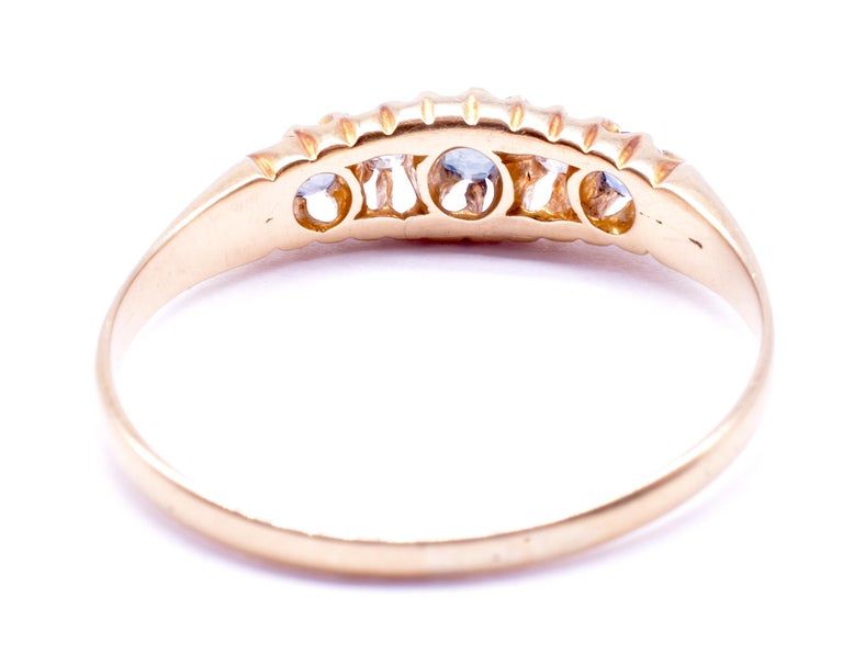 C1910 18k 3 Sapphire and 2 Diamond Yellow Gold Band Ring