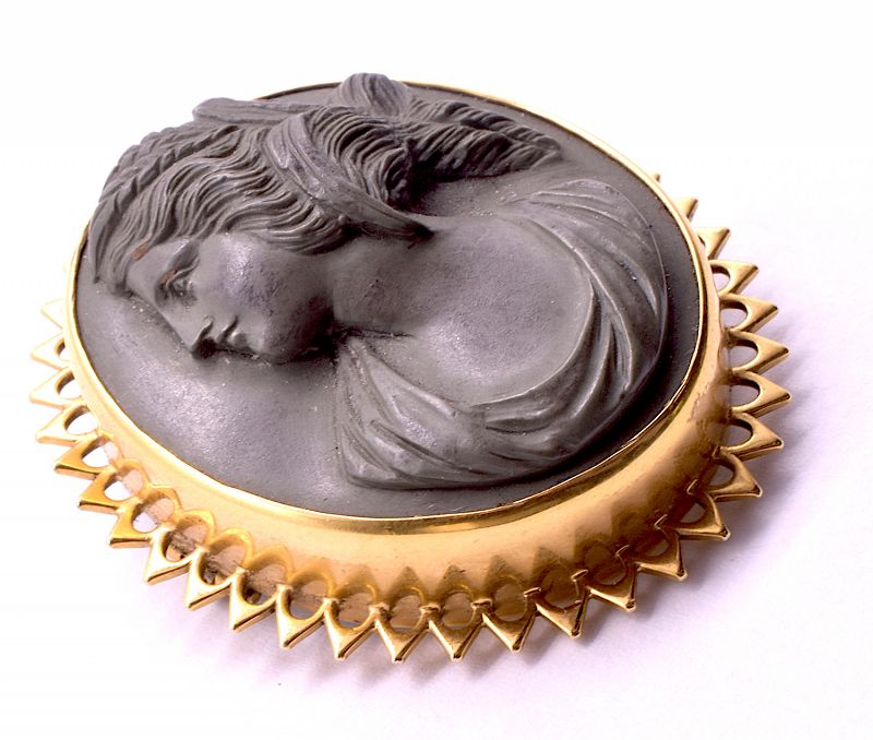 Lava Cameo Brooch of Demeter (Ceres). with Gold Pointed Bezel
