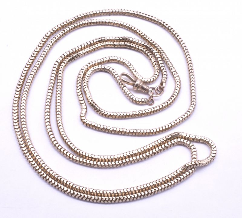 C1890 9 Karat Slinky LongGuard Snake Watch Chain, 44&quot;
