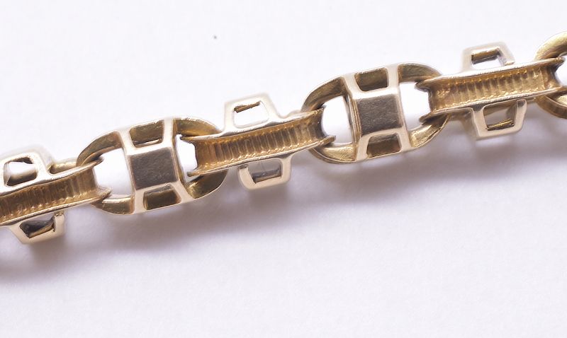 C1890 15 Karat Gold Fancy Box Link Victorian Long Guard Chain, 60&quot;